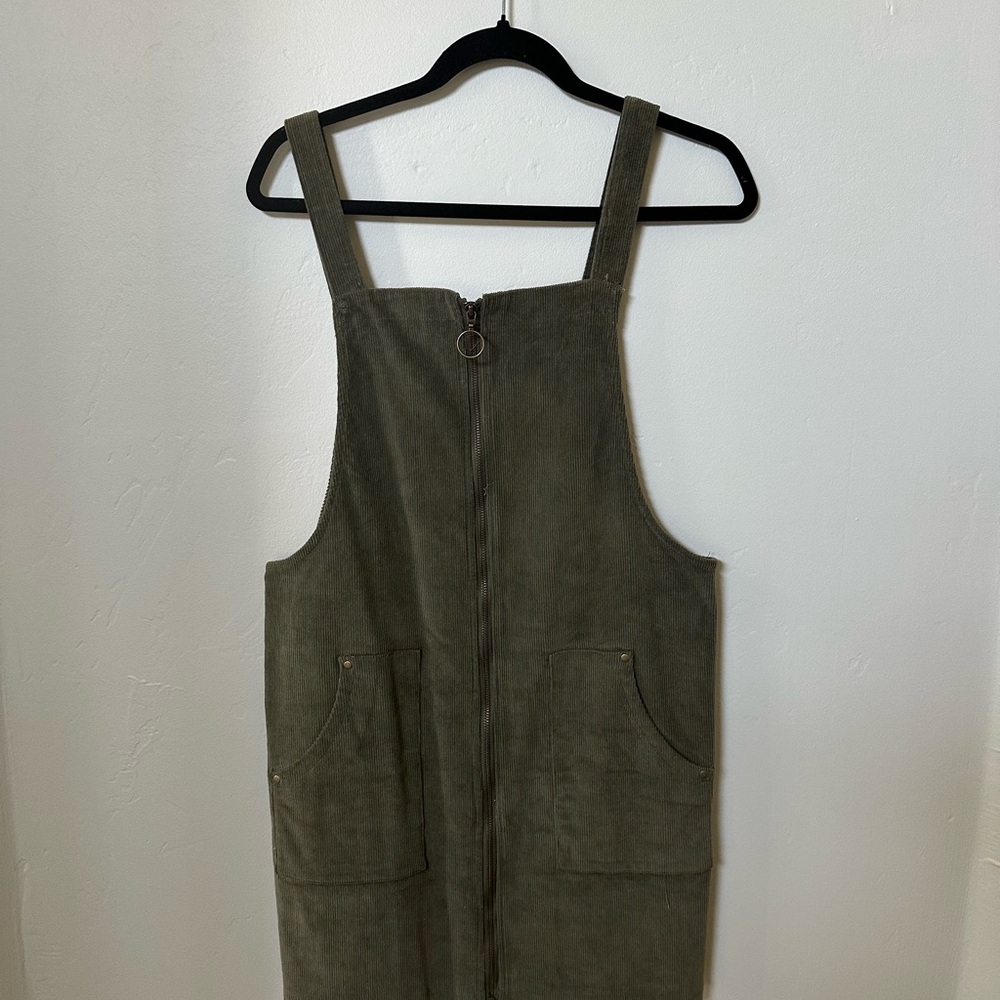 Olive Green Corduroy Overall Dress